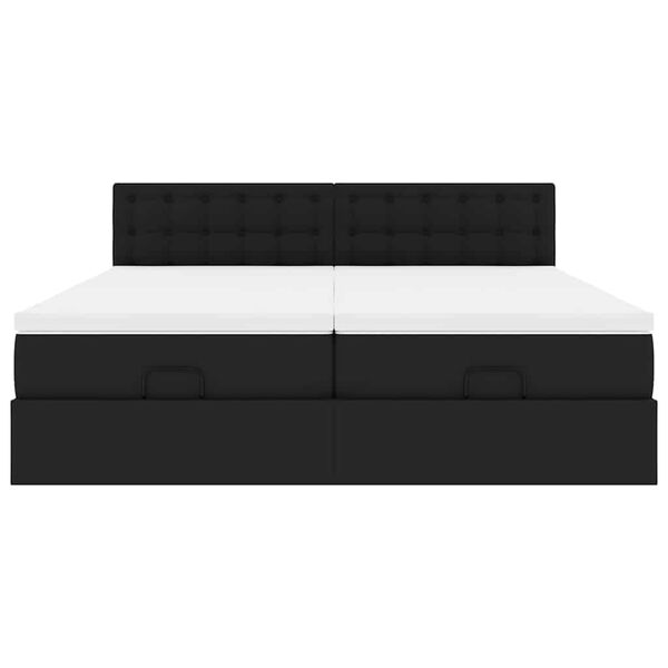 vidaXL Οθωμανικό κρεβάτι με στρώματα & LEDs Μαύρο Faux Leather