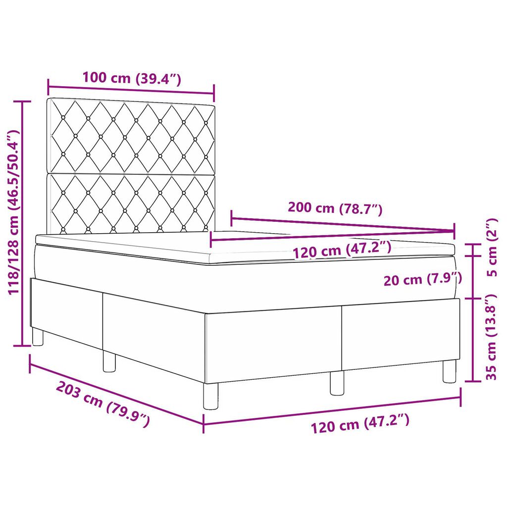Κρεβάτι Box Spring με Στρώμα & LED μαύρο 120x200 εκ Βελούδο