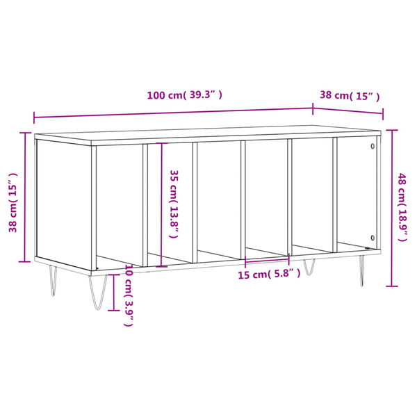 vidaXL Έπιπλο Δίσκων Μαύρο 100 x 38 x 48 εκ. από Επεξεργασμένο Ξύλο