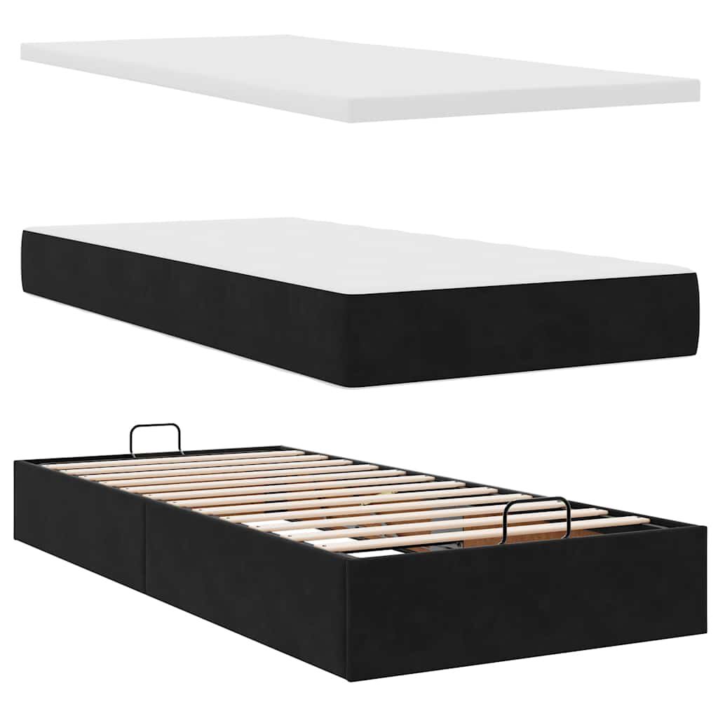 vidaXL Οθωμανικό κρεβάτι με στρώμα & LEDs Μαύρο 90x190cm Velvet