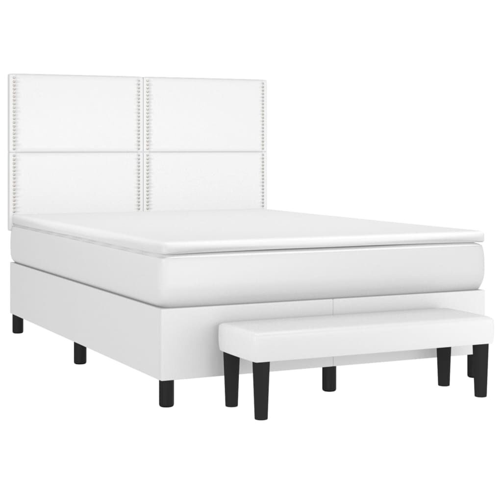 vidaXL Κρεβάτι Boxspring με Στρώμα Λευκό 140x200εκ.από Συνθετικό Δέρμα