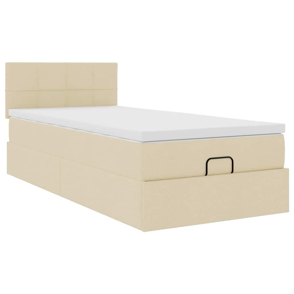 vidaXL Οθωμανικό κρεβάτι με στρώμα Cream 90x200cm ύφασμα