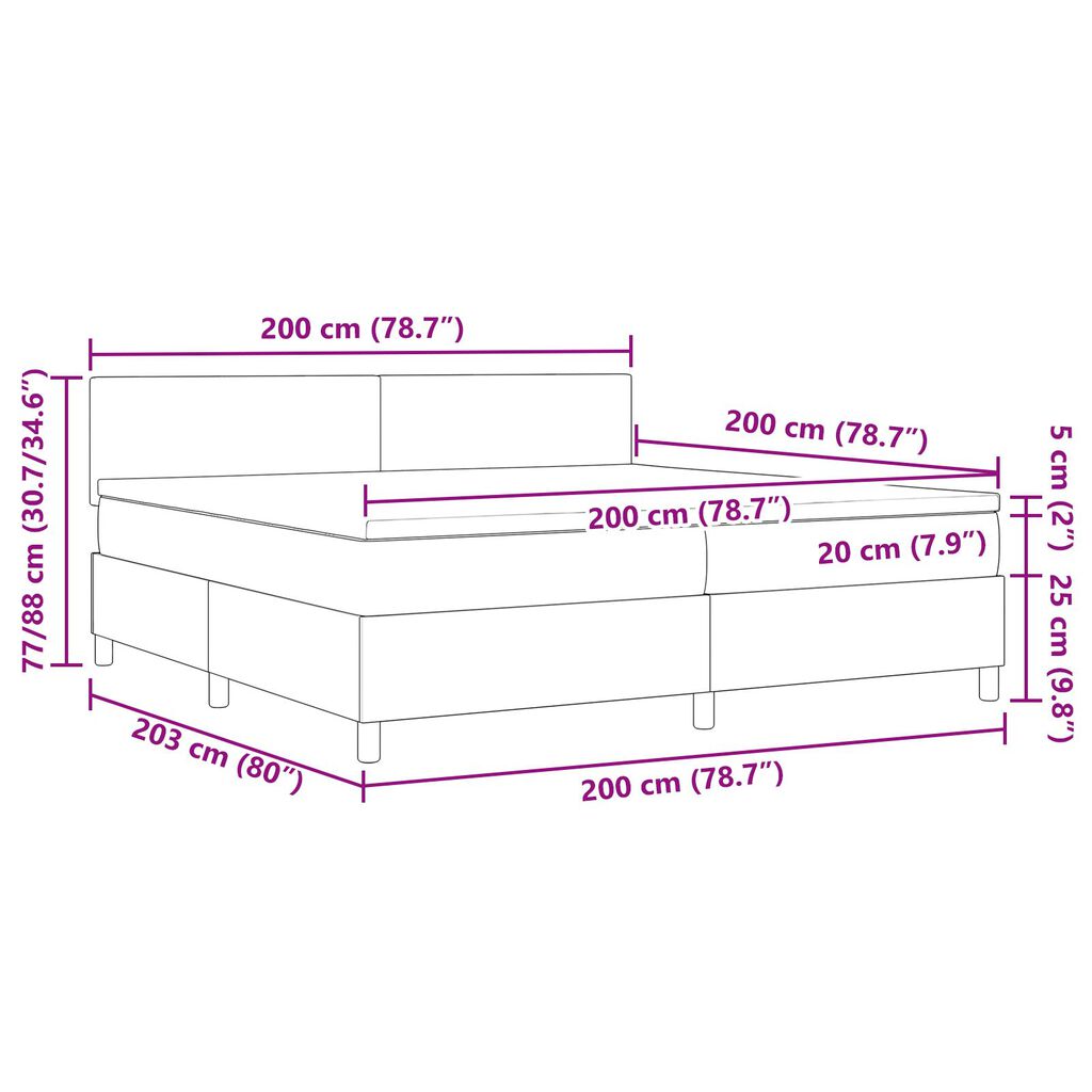vidaXL Κρεβάτι Box Spring με Στρώμα & LED Φως Πράσινο Γκρι 200x200 cm από Ύφασμα Κόρντουροϊ