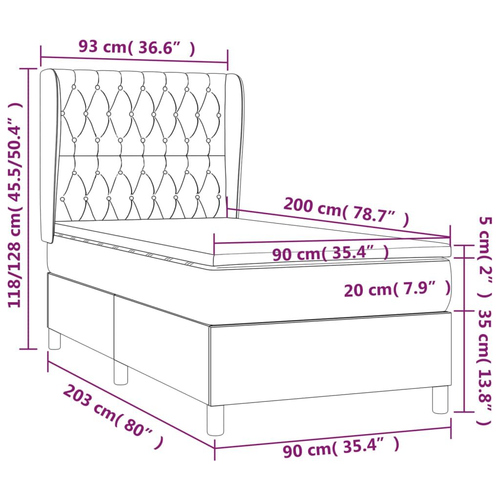 vidaXL Κρεβάτι Boxspring με Στρώμα Μαύρο 90x200 εκ. Υφασμάτινο