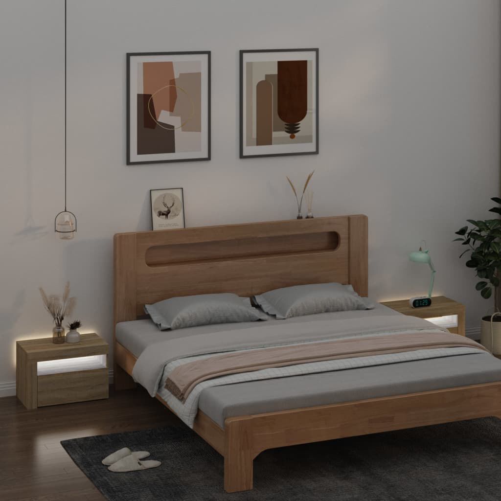 vidaXL Κομοδίνα με LED 2 τεμ. Sonoma Δρυς 60 x 35 x 40 εκ.