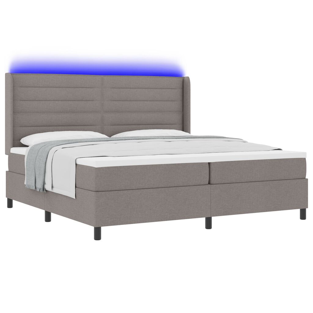 κρεβάτι Box Spring με στρώμα & LED Taupe 200x200 εκ. Υφασμάτινο