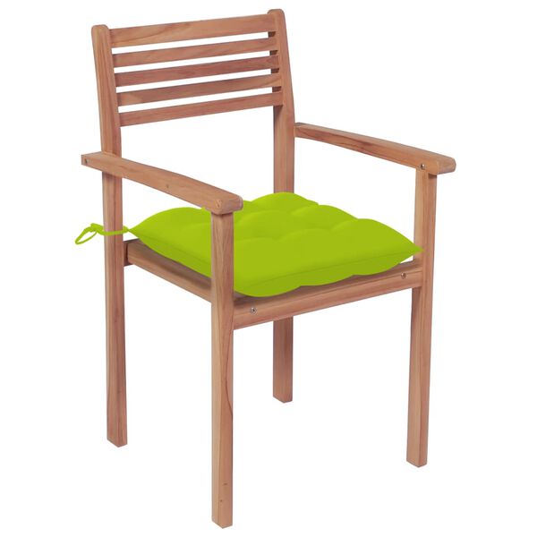 vidaXL Καρέκλες Κήπου 2 τεμ. από Ξύλο Teak με Φωτ. Πράσινα Μαξιλάρια