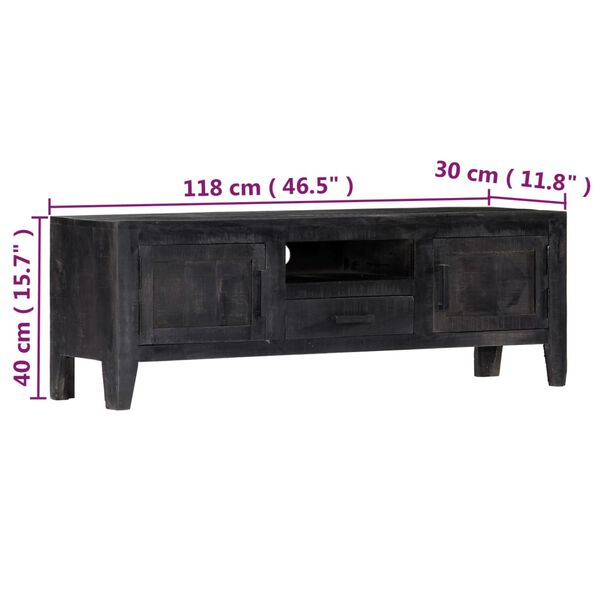vidaXL Έπιπλο Τηλεόρασης Μαύρο 118 x 30 x 40 εκ. από Μασίφ Ξύλο Μάνγκο