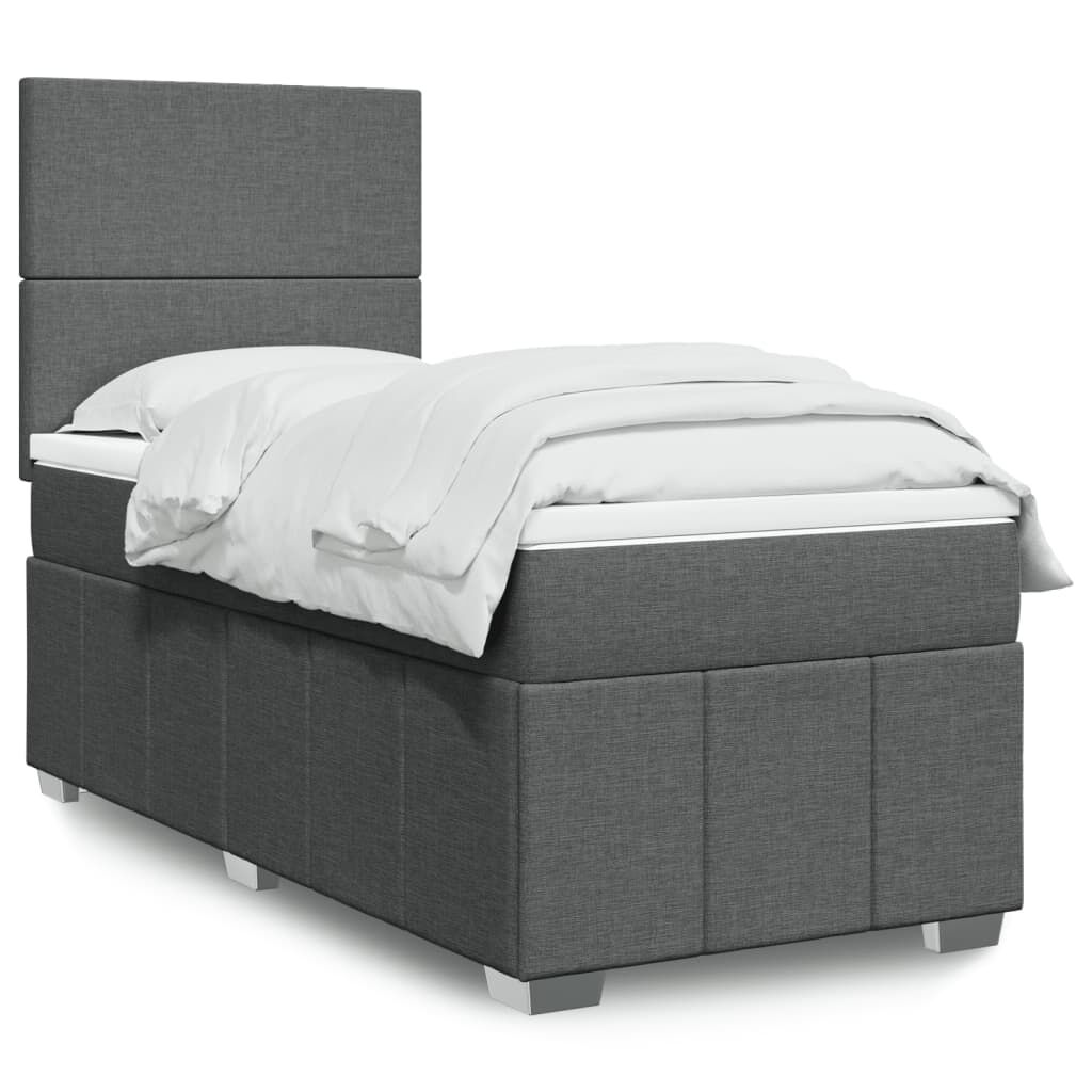 vidaXL Κρεβάτι Boxspring με Στρώμα Σκούρο Γκρι 100x200 εκ. Υφασμάτινο