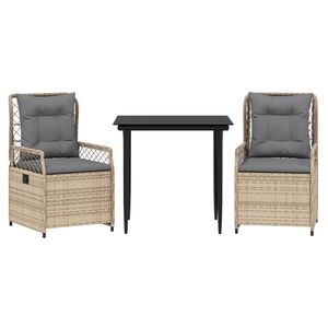 vidaXL Σετ Τραπεζαρίας Κήπου 3 τεμ. Μπεζ Συνθετικό Ρατάν με Μαξιλάρια