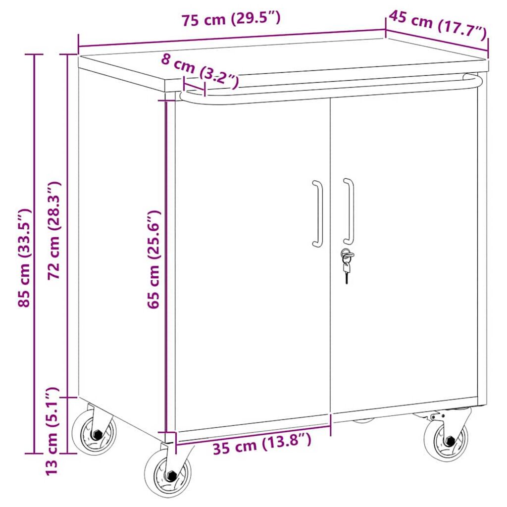 vidaXL Εργαστήριο με τροχούς Μαύρο και γκρι 75 x 45 x 85 εκ.
