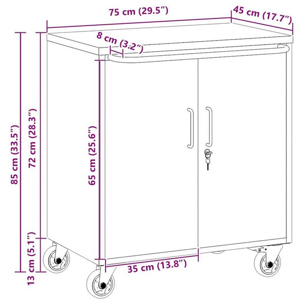 vidaXL Εργαστήριο με τροχούς Μαύρο και γκρι 75 x 45 x 85 εκ.
