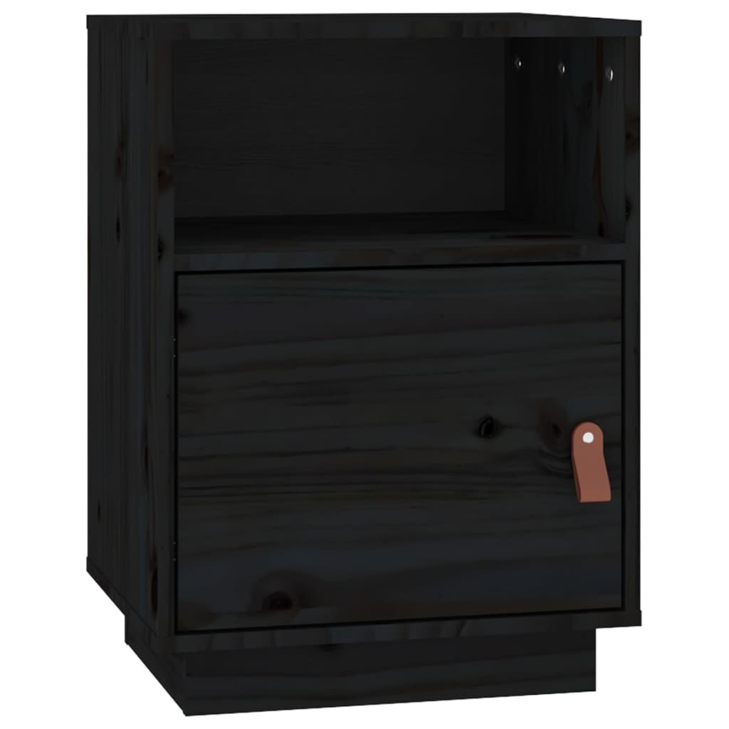 vidaXL Κομοδίνα 2 τεμ. Μαύρα40x34x55 εκ. από Μασίφ Ξύλο Πεύκου
