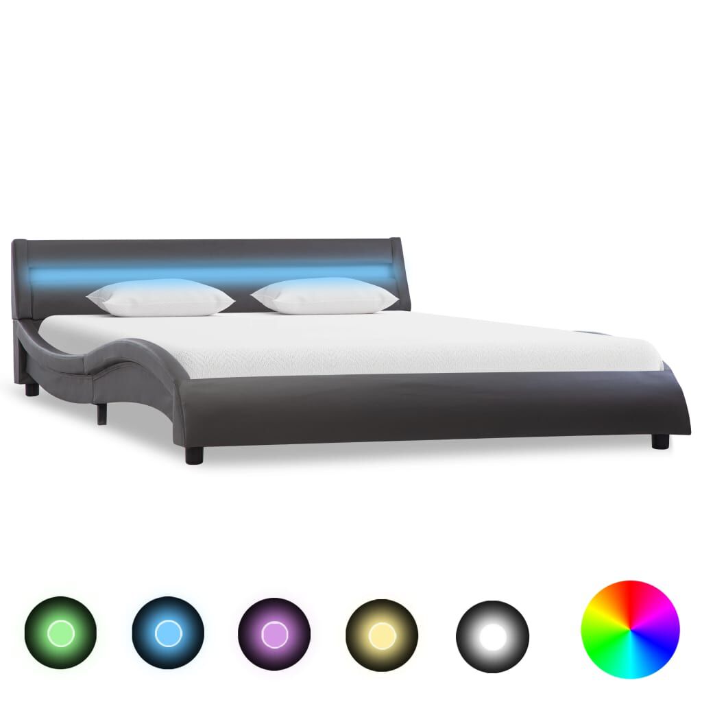 vidaXL Πλαίσιο Κρεβατιού με LED Γκρι 160x200 εκ. από Συνθετικό Δέρμα
