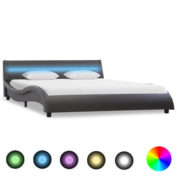 vidaXL Πλαίσιο Κρεβατιού με LED Γκρι 160x200 εκ. από Συνθετικό Δέρμα