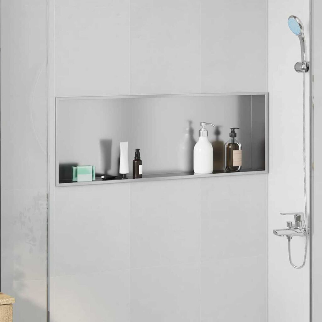 vidaXL Νίτσα Μπάνιου Ασημί 90 x 30 x 9.5 εκ. Ανοξείδωτο ατσάλι