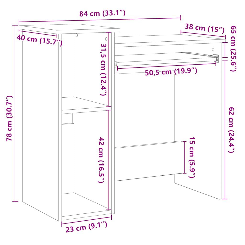 vidaXL Γραφείο με Ράφια Αρτισιανή Δρυς 184x40x78 εκ Επεξεργασμένο Ξύλο
