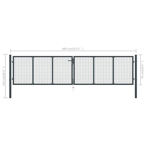 vidaXL Πόρτα Περίφραξης με Πλέγμα Γκρι 400 x 125 εκ. Γαλβαν. Χάλυβας