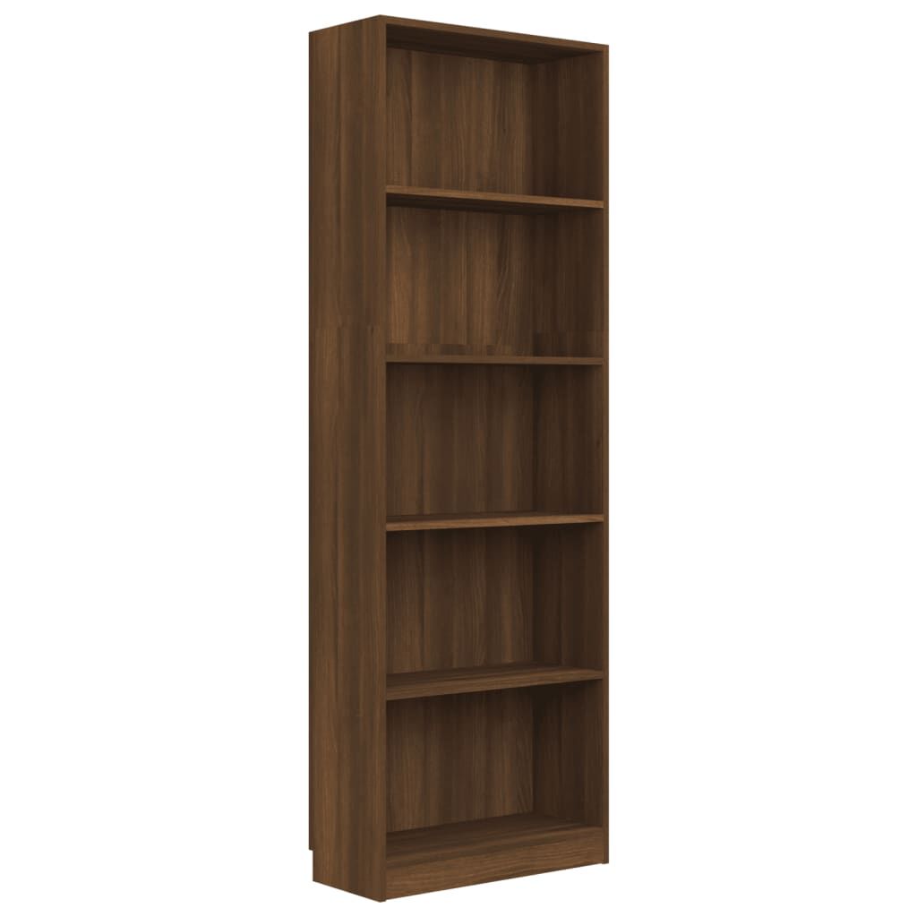 vidaXL Βιβλιοθήκη με 5 Ράφια Καφέ Δρυς 60x24x175 εκ. Επεξεργ. Ξύλο