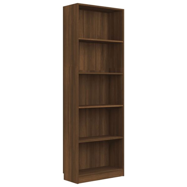 vidaXL Βιβλιοθήκη με 5 Ράφια Καφέ Δρυς 60x24x175 εκ. Επεξεργ. Ξύλο