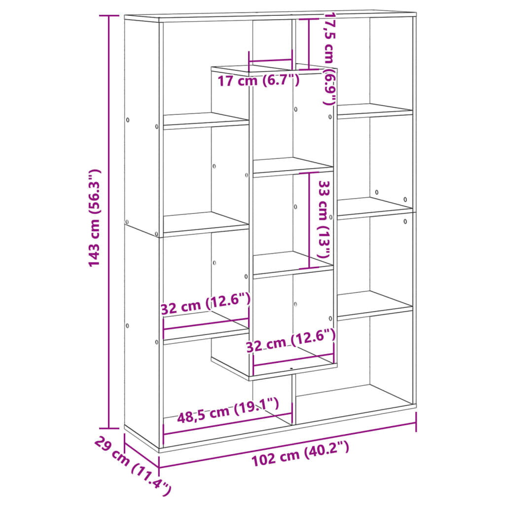 vidaXL Βιβλιοθήκη Γκρι Sonoma 102x29x143 εκ. από Επεξεργασμένο Ξύλο