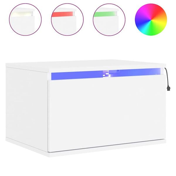 vidaXL Κομοδίνα Επιτοίχια με Φώτα LED 2 τεμ. Λευκά