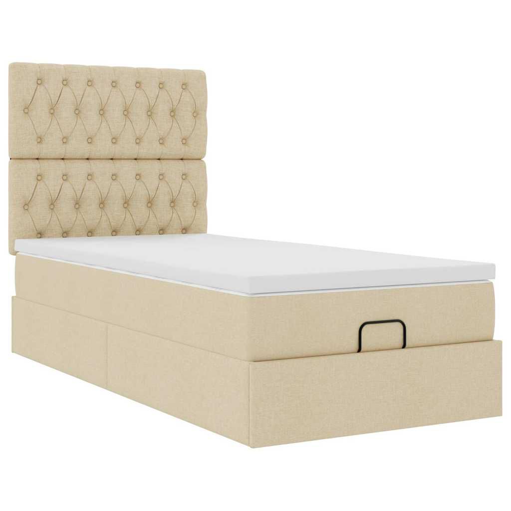 vidaXL Οθωμανικό κρεβάτι με στρώμα Cream 90x200cm ύφασμα