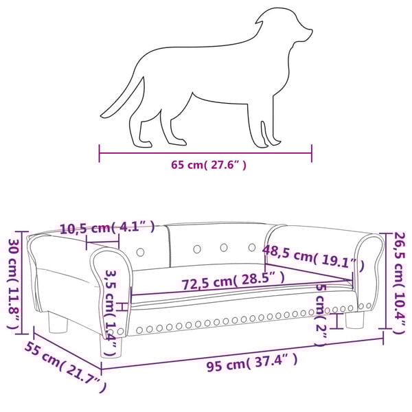 vidaXL Κρεβάτι Σκύλου Καφέ 95 x 55 x 30 εκ. Βελούδινο