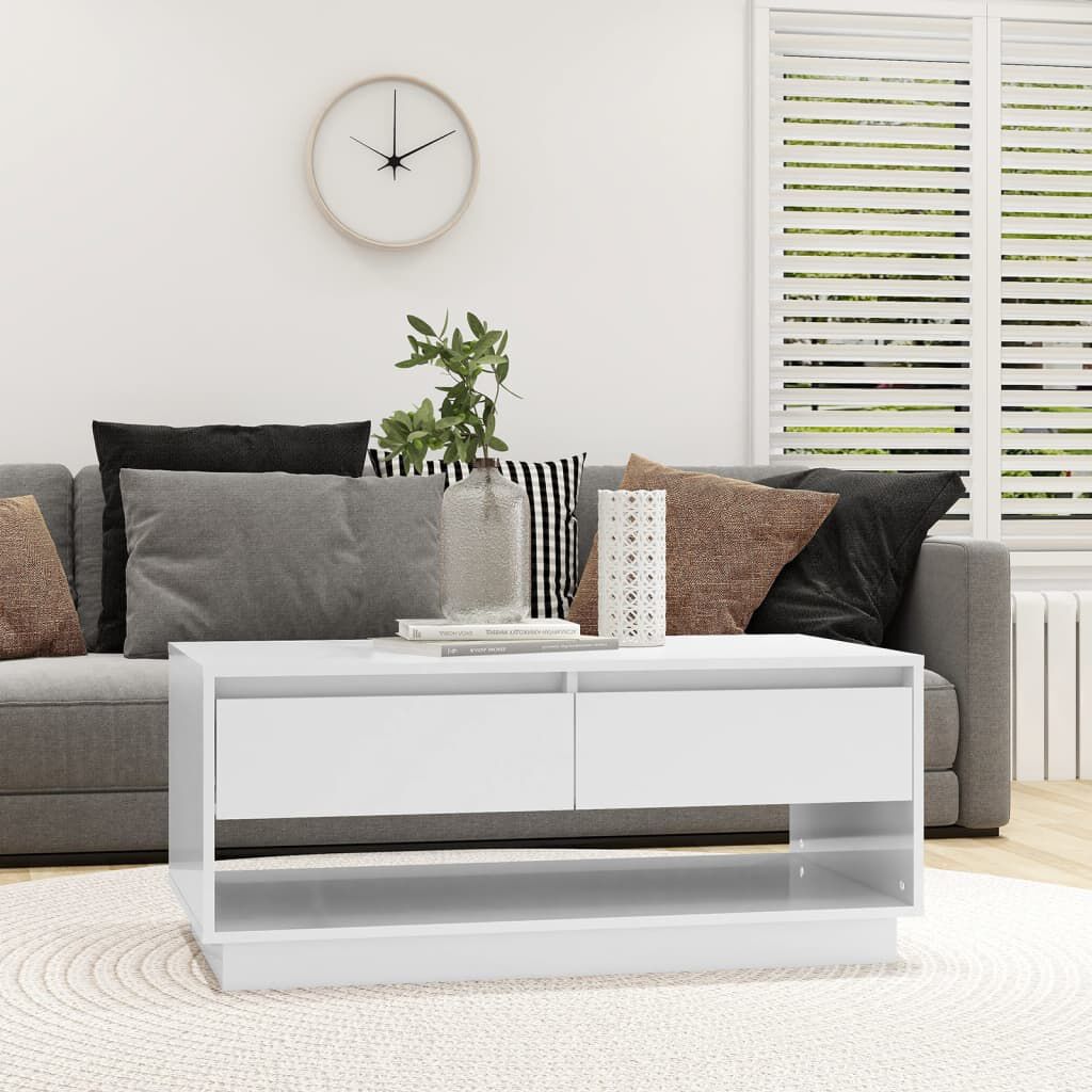 vidaXL Τραπεζάκι Σαλονιού Γυαλ. Λευκό 102,5x55x44 εκ. Επεξεργ. Ξύλο
