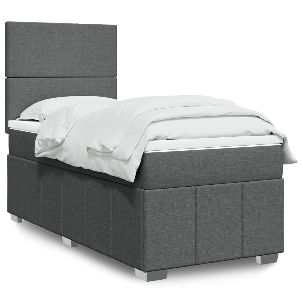 vidaXL Κρεβάτι Boxspring με Στρώμα Σκούρο Γκρι 100x200 εκ. Υφασμάτινο