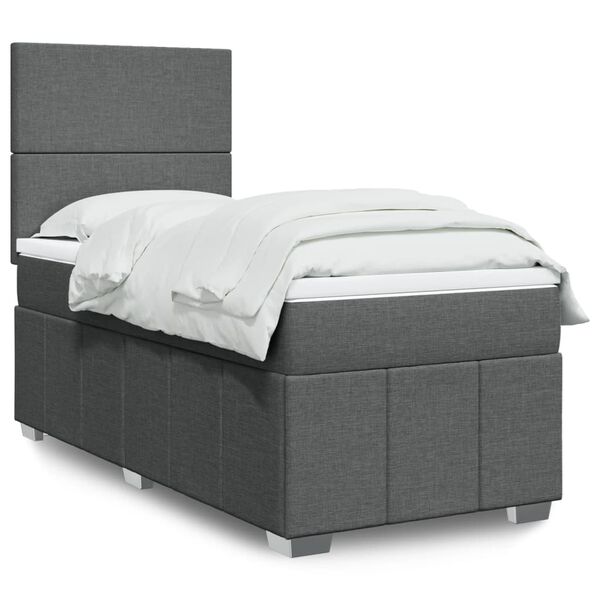 vidaXL Κρεβάτι Boxspring με Στρώμα Σκούρο Γκρι 100x200 εκ. Υφασμάτινο