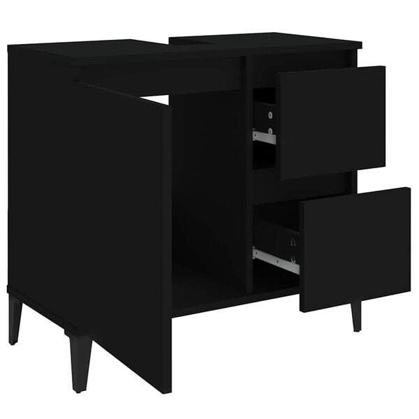 vidaXL Ντουλάπι Μπάνιου Μαύρο 65x33x60 εκ. Επεξεργασμένο Ξύλο