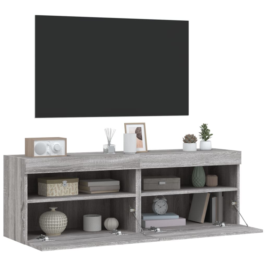 vidaXL Έπιπλα Τοίχου Τηλ. με LED 2 Τεμ. Γκρι Sonoma 60x30x40 εκ.
