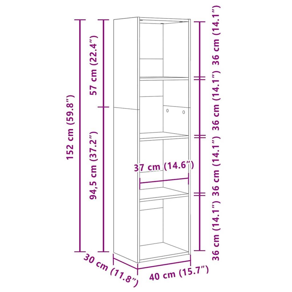 vidaXL Βιβλιοθήκη Μαύρη δρυς 40 x 30 x 152 εκ. Επεξεργασμένο ξύλο