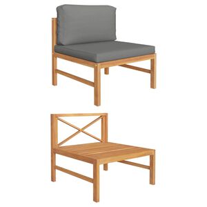 vidaXL Καναπές Μεσαίος από Μασίφ Ξύλο Teak με Σκούρα Γκρι Μαξιλάρια