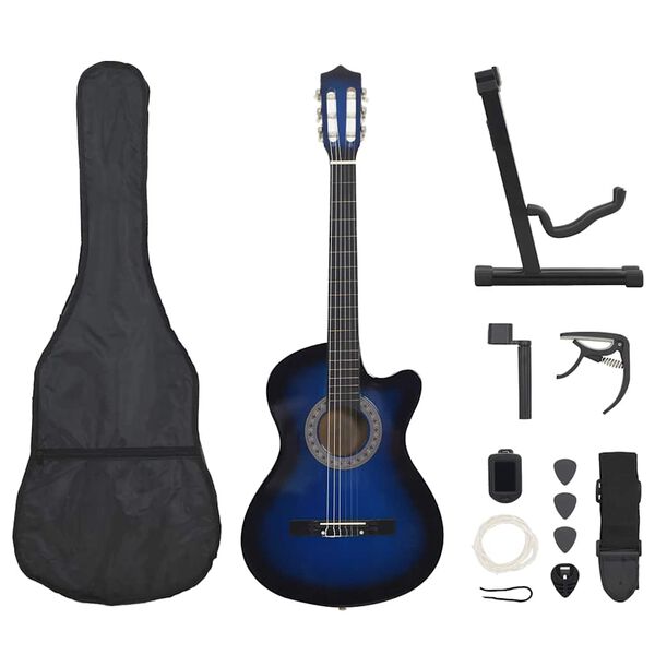vidaXL Κιθάρα Western Classical Cutaway Σετ 12 Τεμ. 6 Χορδές Μπλε 38"