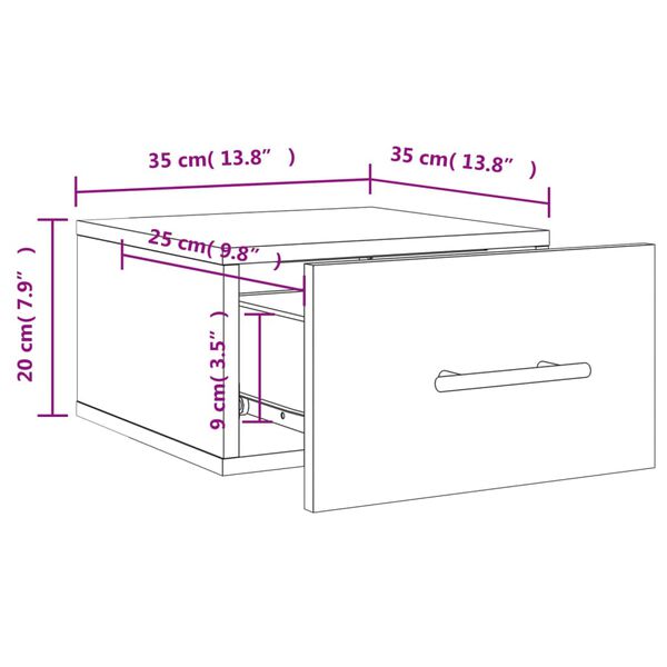 vidaXL Κομοδίνο Επιτοίχιο Καπνιστή Δρυς 35 x 35 x 20 εκ.