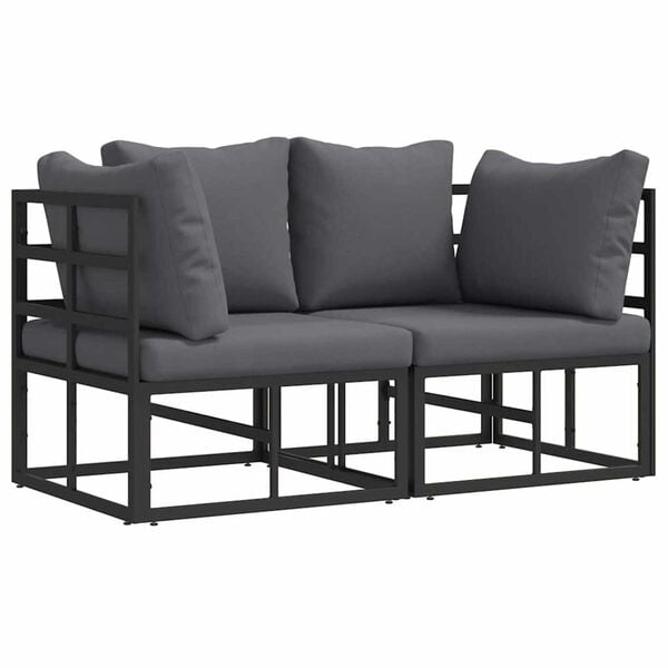 vidaXL Εξωτερικά Έπιπλα με μαξιλάρι με μαξιλάρι 2 pcs Μαύρο Αλουμίνιο