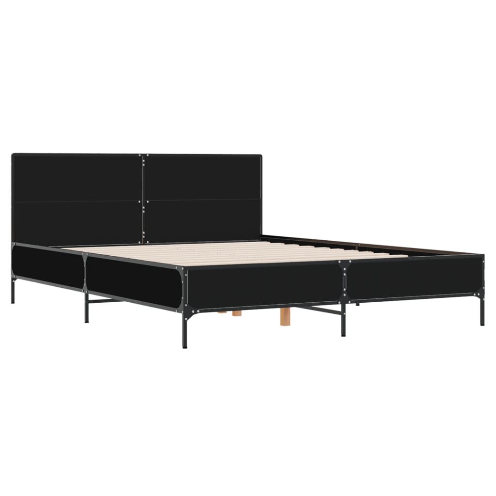 vidaXL Πλαίσιο Κρεβατιού Μαύρο 160x200 εκ. Επεξ. Ξύλο & Μέταλλο