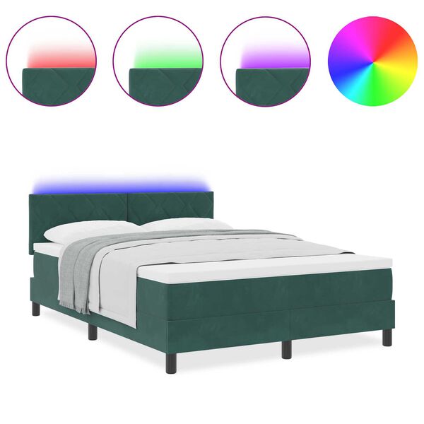 vidaXL Κρεβάτι με Στρώμα και LED Σκούρο Πράσινο 140x190 εκ. Βελούδο