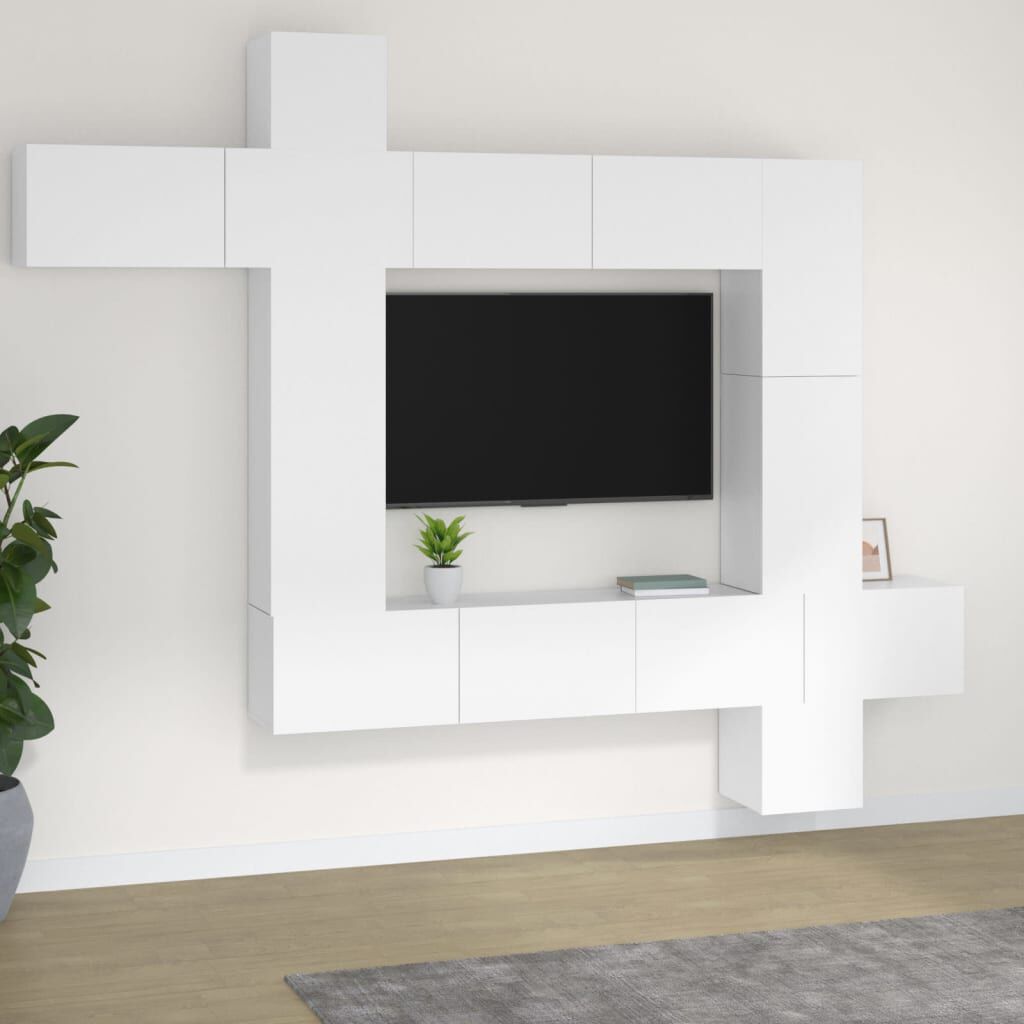 vidaXL Σετ Επίπλου Τηλεόρασης 9 Τεμαχίων Λευκό από Επεξεργασμένο Ξύλο