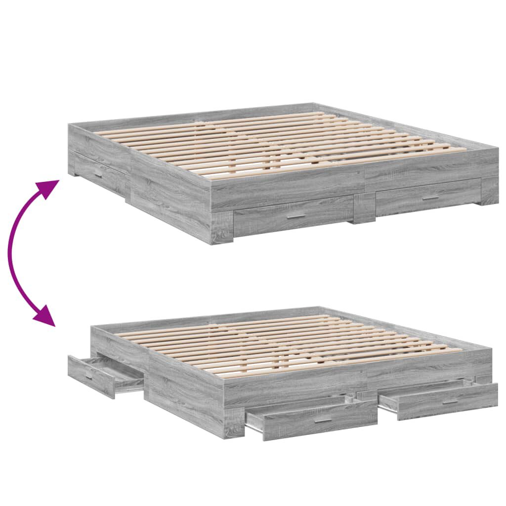 vidaXL Πλαίσιο Κρεβατιού με συρτάρια Γκρι sonoma 180x200εκ. Επεξ. Ξύλο