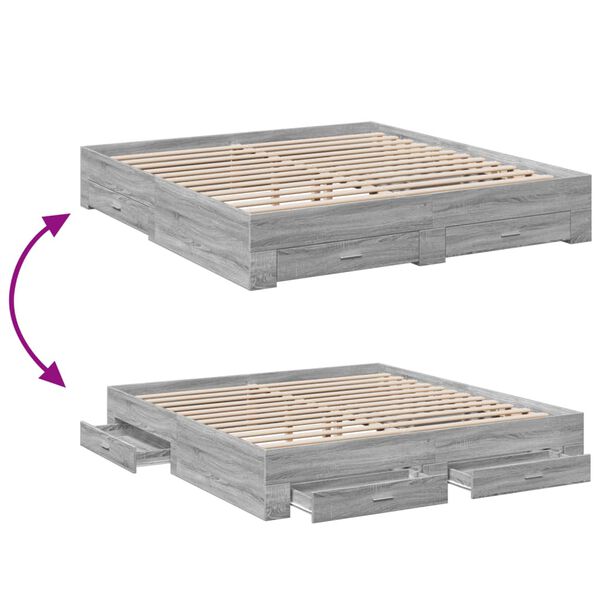 vidaXL Πλαίσιο Κρεβατιού με συρτάρια Γκρι sonoma 180x200εκ. Επεξ. Ξύλο