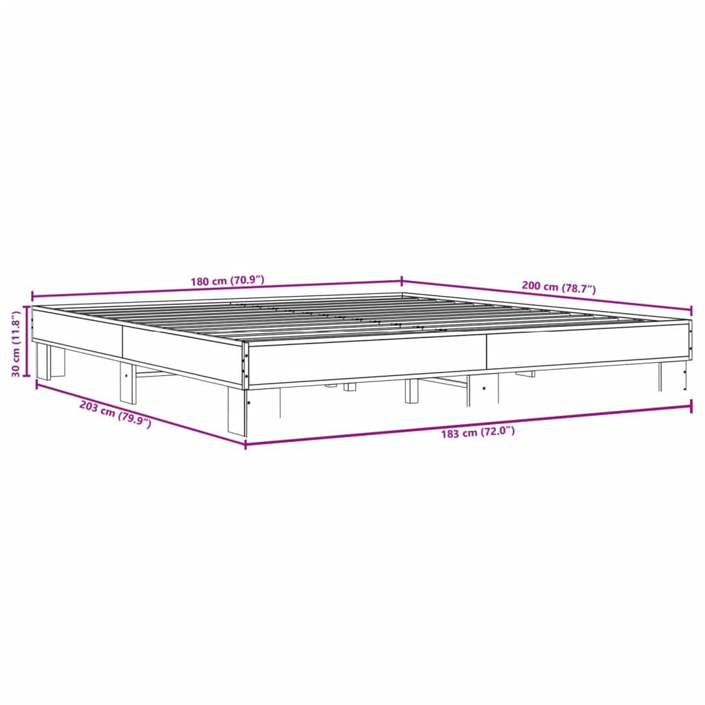 vidaXL Πλαίσιο Κρεβατιού Μαύρο 180 x 200 εκ. Επεξ. Ξύλο & Μέταλλο
