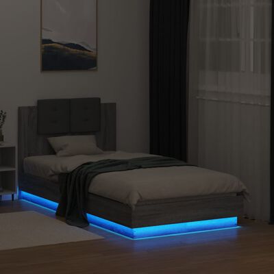 vidaXL Πλαίσιο Κρεβατιού με Κεφαλάρι και LED Γκρι sonoma 75 x 190 εκ.