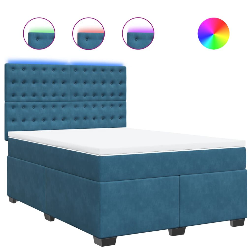 vidaXL Κρεβάτι Boxspring με Στρώμα Μπλε 160x200 εκ. Βελούδινο