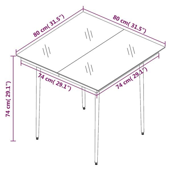 vidaXL Τραπεζαρία Κήπου Μαύρη 80 x 80 x 74 εκ. από Ατσάλι / Γυαλί