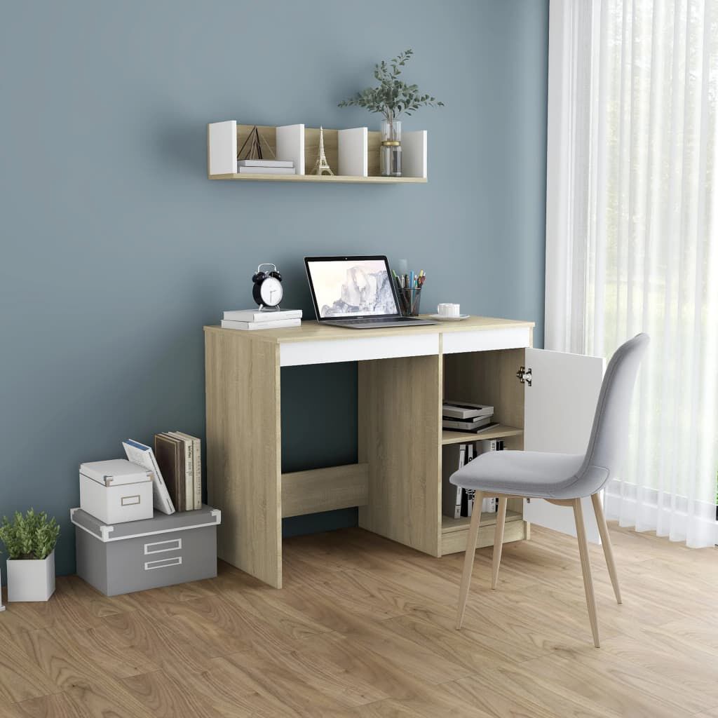 vidaXL Γραφείο Λευκό / Sonoma Δρυς 100 x 50 x 76 εκ. από Μοριοσανίδα