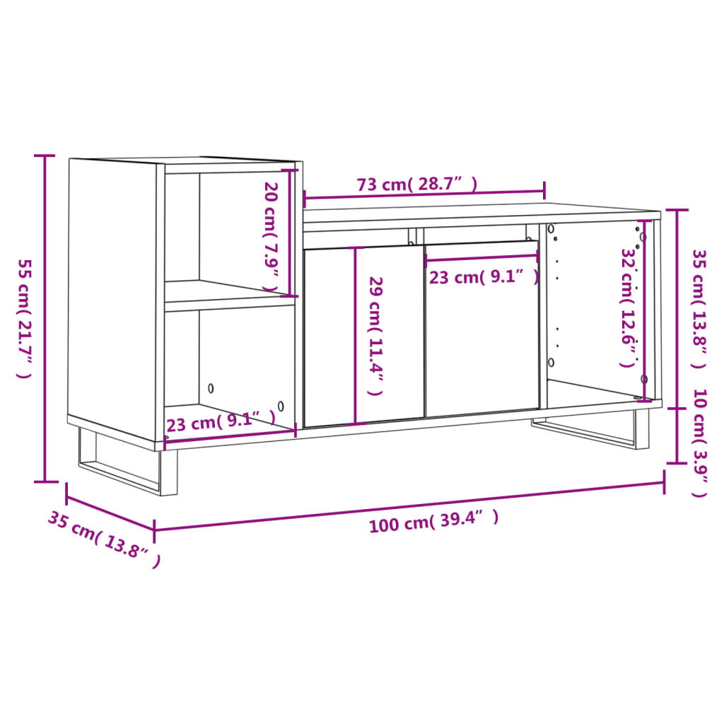 vidaXL Έπιπλο Τηλεόρασης Sonoma Δρυς 100x35x55 εκ. Επεξ. Ξύλο