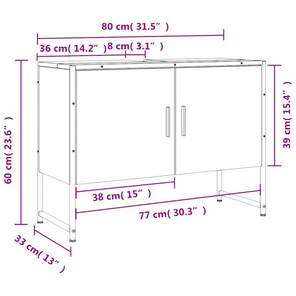 vidaXL Ντουλάπι Μπάνιου Νιπτήρα Καπνιστή Δρυς 80x33x60 εκ. Επεξ. Ξύλο